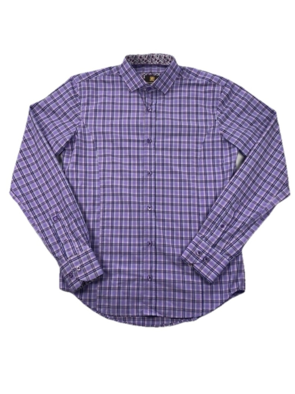 Giovanni Testi Men’s Purple Plaid Button Down Dress Shirt Sz Small Cotton Blend